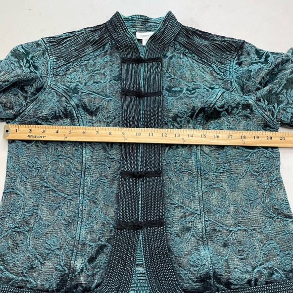 Coldwater Creek green/black tapestry cardigan jacket women's size PM - Picture 12 of 14